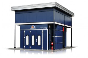 Accudraft TITAN Outdoor Paint Booth With Space Saving Overhead Air Makeup Unit