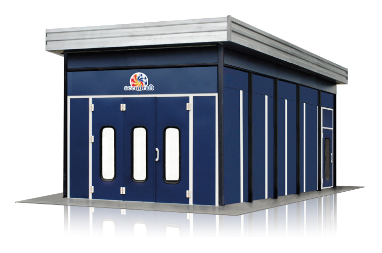 Accudraft Outdoor Paint Booth with Rear Mechanicals  in Blue Exterior Vinyl Color