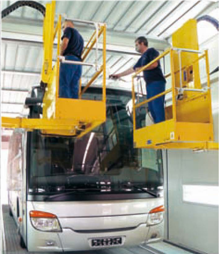 Paint-Booth-Painters-Lifts-3-Axis-2-Axis Mounted to Wall of Truck Paint Booth