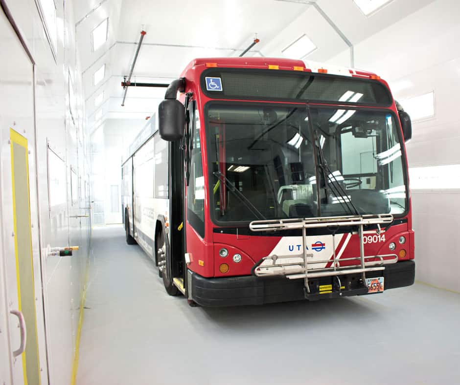 UTA bus inside Accudraft paint booth