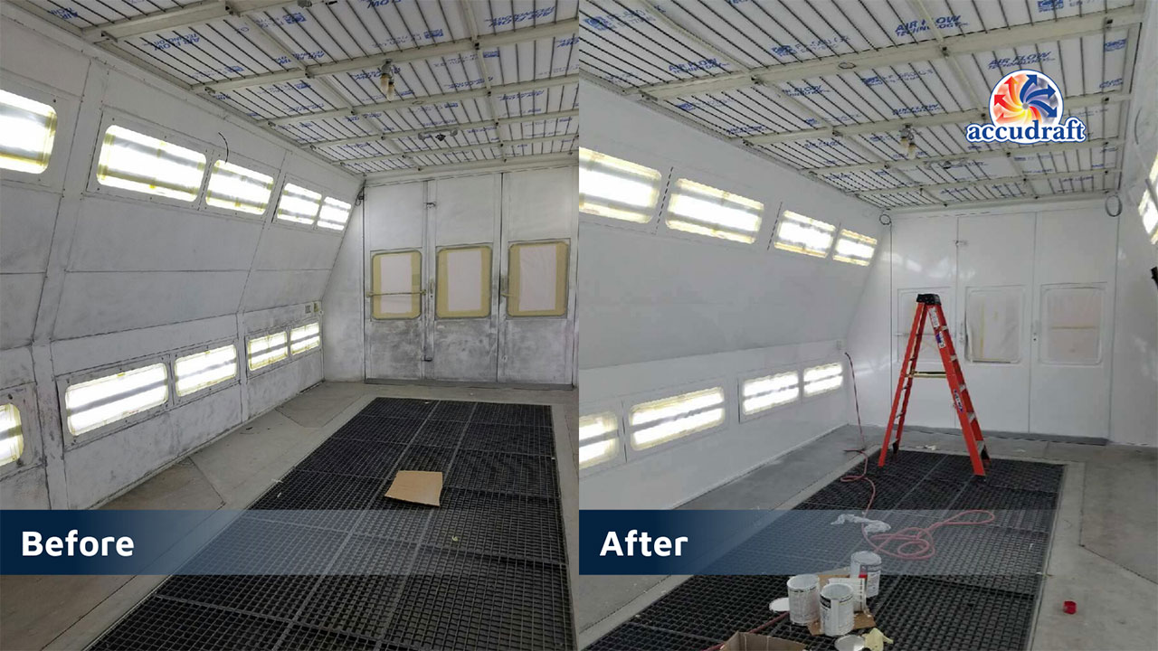 Before & After image of paint booth cleaning